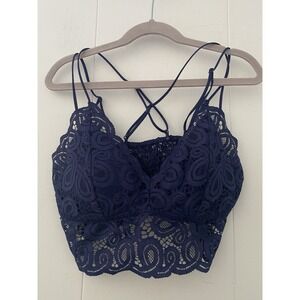 Victoria's Secret PINK Navy Blue Crochet Lace Bralette Top Size Medium